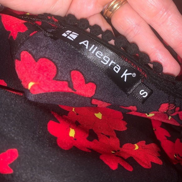 NWT Allegra K Vibrant Floral Modest Dress Navy Red Small - Picture 13 of 13